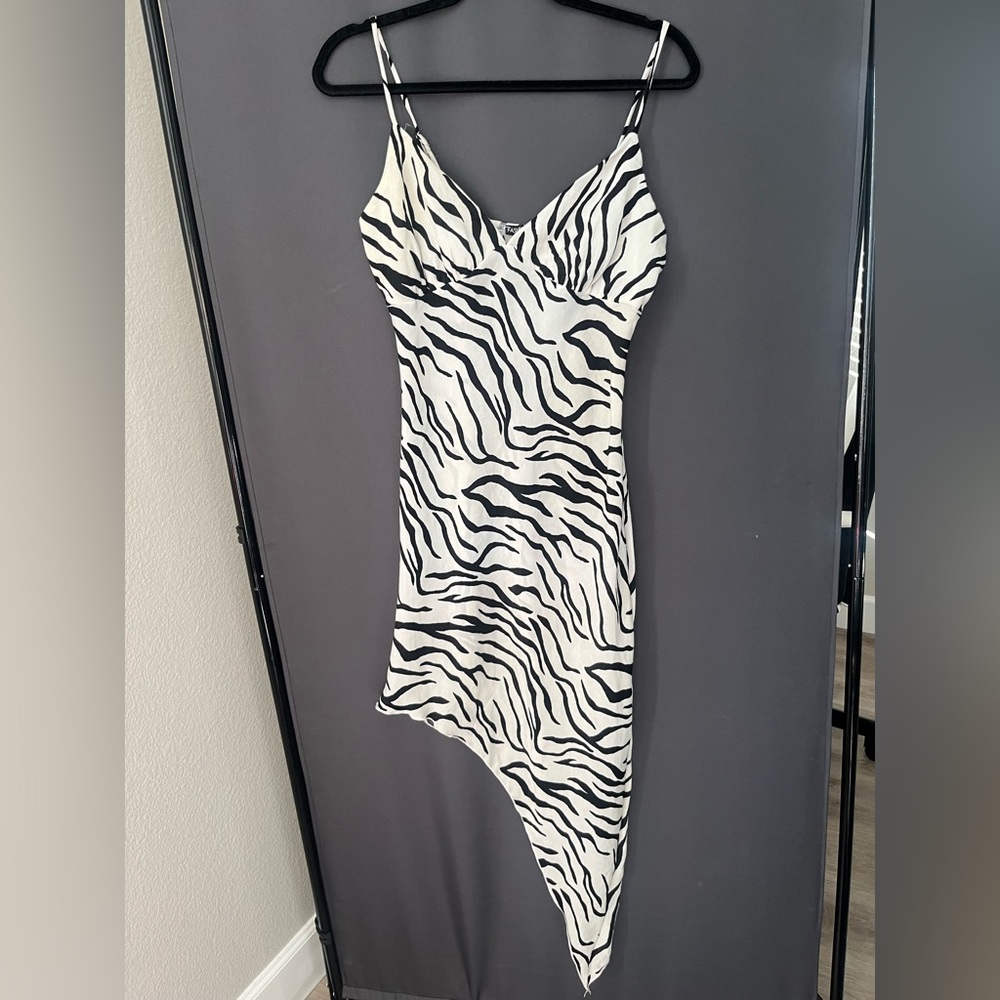 Fashion Nova Zebra Print Asymmetrical Dress